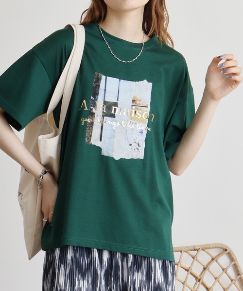 tシャツ BRODIAEA ロゴプリント5分袖Tシャツ レディース ブローディア BRODIAEA ロゴプリント5分袖Tシャツ （サックス