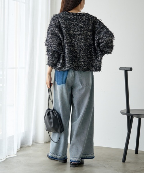 pual ce cin カーディガン 「24AW」異素材MIXリボンテープヤーン