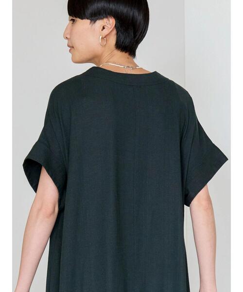 feerique リネン Vネック ワンピース ストレッチ ハリ 軽量 清涼感 FREAK'S STORE/接触冷感/UV リネンタッチ スキッパーワンピース