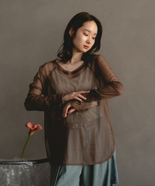mideal sheer sleeve tops/シアースリーブトップス mideal tシャツ sheer sleeve tops / シアースリーブトップス
