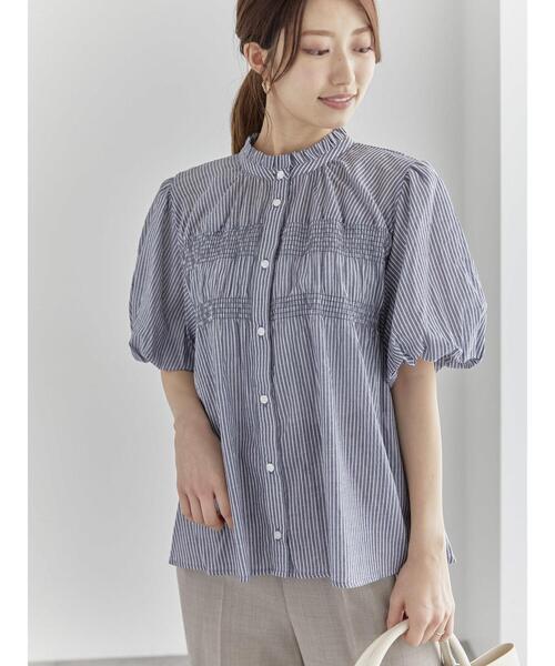 Te chichi ブラウス シャツ シャーリングスタンドフリルブラウス