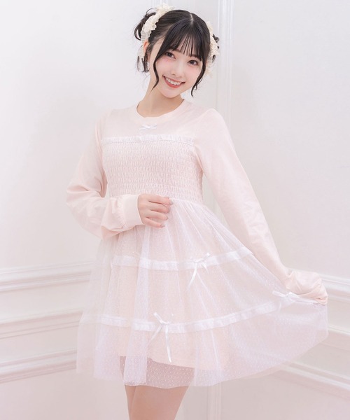 tシャツ ティアードチュールドッキングロンT レディース