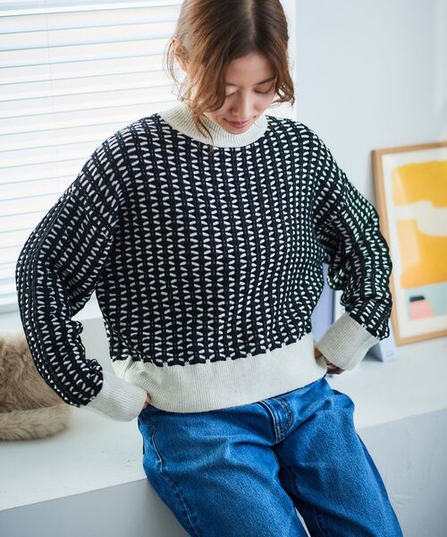 ニット セーター 交差編みバイカラーニットプルオーバー レディース le.coeur blanc ニット セーター 交差編みバイカラーニットプル