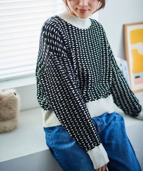 le.coeur blanc ニット セーター 交差編みバイカラーニットプル