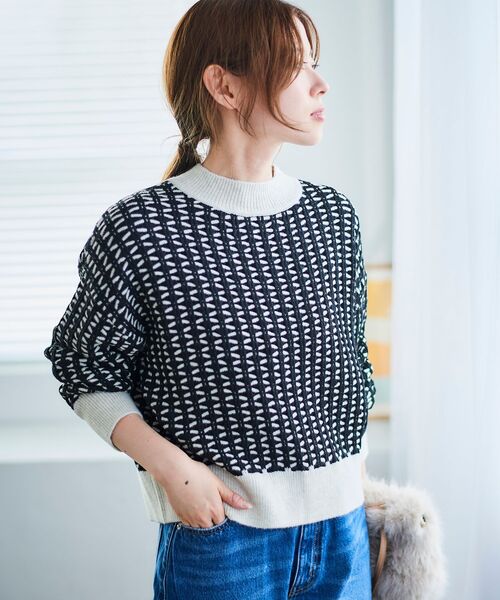 超美品！プルーレーベル黒白ニット le.coeur blanc ニット セーター 交差編みバイカラーニットプル