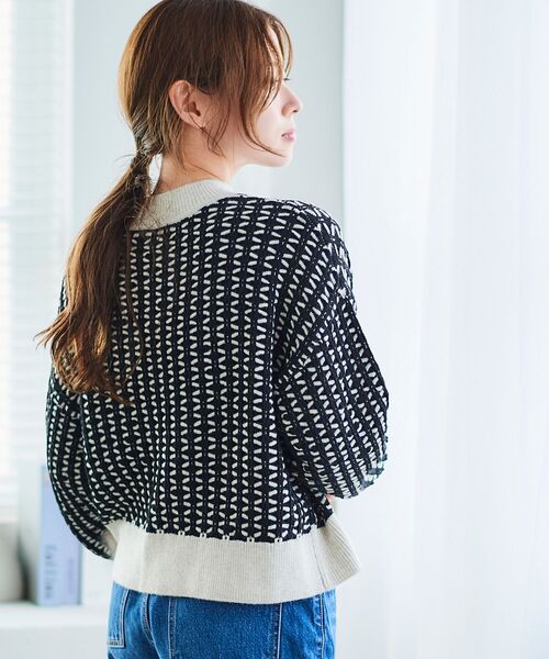 ニット セーター 交差編みバイカラーニットプルオーバー レディース le.coeur blanc ニット セーター 交差編みバイカラーニットプル