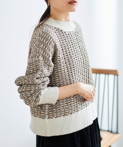 ニット セーター 交差編みバイカラーニットプルオーバー レディース le.coeur blanc ニット セーター 交差編みバイカラーニットプル