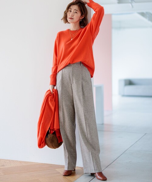 23区 パンツ シルクネップヘリンボーン ワイドパンツ レディース