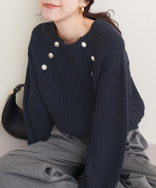 【中古】未使用品 ルミニョン lumignon タグ付き ニット セーター ビジュー ラインストーン ロゴ クロップド 短丈 F 未使用品 ルミニョン lumignon タグ付き ニット セーター ビジュー