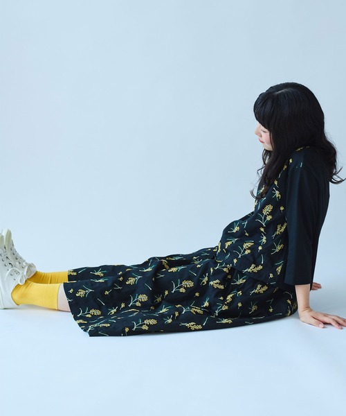 bulle de savon スカート ○ミモザ刺しゅう タックスカート