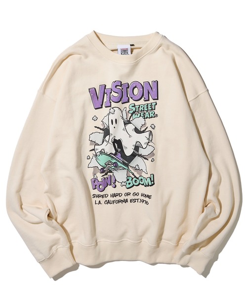 トレーナー スウェット 「VISION STREET WEAR」オリジナルグラフィック ゴーストイラストスウェットトレーナー レディース メンズ VISION STREET WEAR トレーナー スウェット 「VISION WEAR