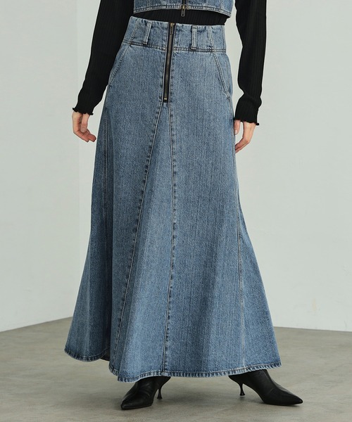 ★送料・関税込★AGNEL★Denim Skirt★スカート★ fringe denim stretch mermaid long skirt/フリンジデニム