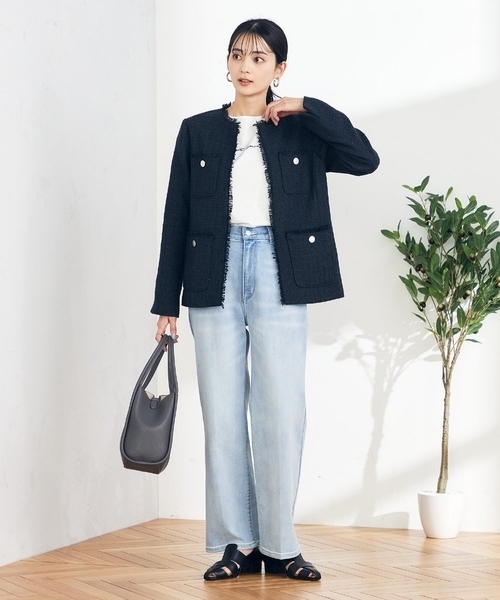 ノーカラージャケット　アウター　ジャケット　ルネ　ネイビー　濃紺　毛　36 S Rene（ルネ） ノーカラーコート 36 ネイビー レディース : ZOZOTOWN