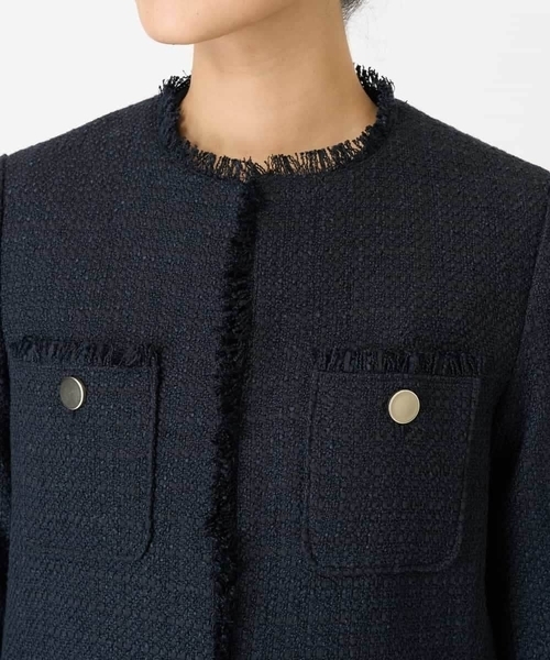 ✨タグ付・未使用品✨アビィAVIE ノーカラーツイードジャケット日本製　高級生地 ツイードジャケット(ノーカラージャケット) | a.v.v(アー・ヴェ・ヴェ