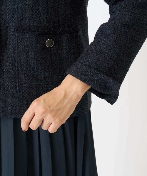 ✨タグ付・未使用品✨アビィAVIE ノーカラーツイードジャケット日本製　高級生地 ツイードジャケット(ノーカラージャケット) | a.v.v(アー・ヴェ・ヴェ