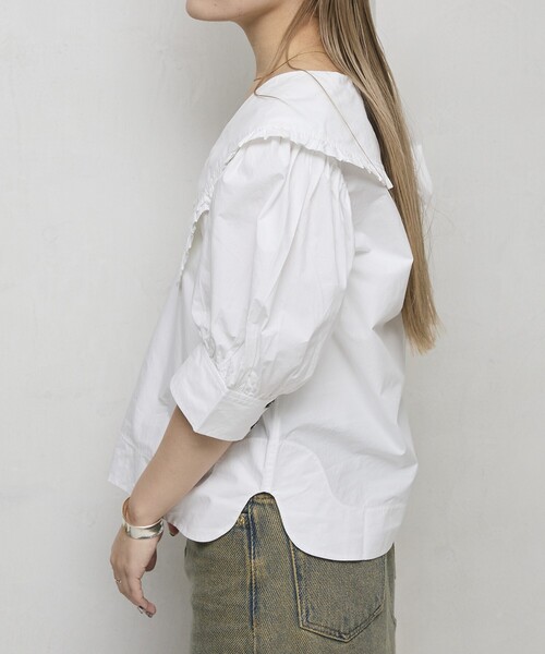 ブラウス シャツ GANNI/ガニー Cotton Poplin V-neck Ruffle Blouse / F8635 / コットンポプリン Vネ GANNI ブラウス シャツ GANNI/ガニー Cotton Poplin V-neck