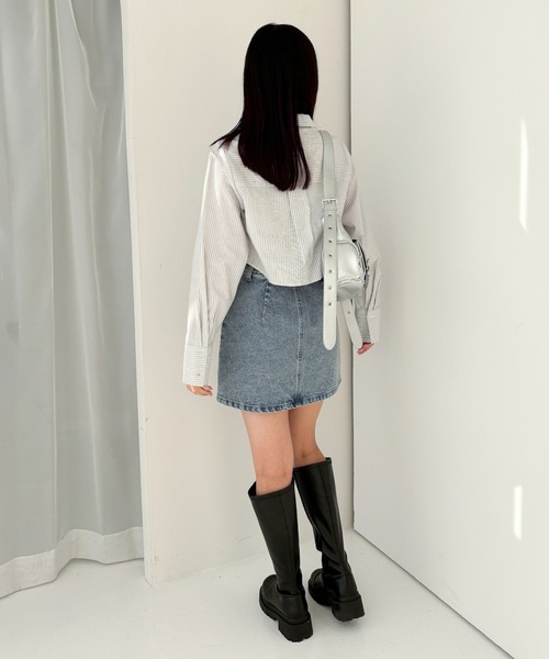 Heather ブラウス シャツ フロントギャザーショートシャツ