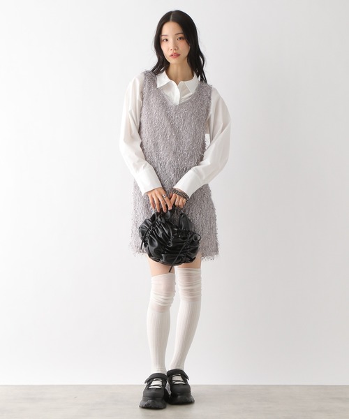Heather ブラウス シャツ フロントギャザーショートシャツ