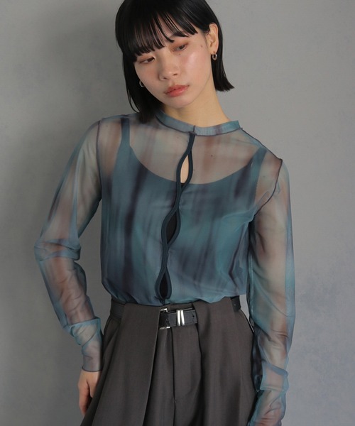 RE LEAN  レリーン　マーブルシアートップス シアーマーブル柄ハイネックトップス - トップス通販 | 人気レディース