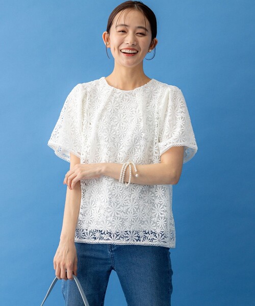 組曲（KUMIKYOKU） tシャツ 半袖 フラワーレース ブラウス レディース