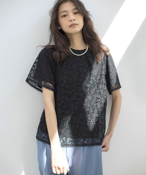 組曲（KUMIKYOKU） tシャツ 半袖 フラワーレース ブラウス レディース 
