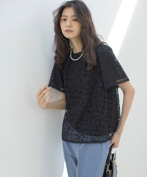 組曲（KUMIKYOKU） tシャツ 半袖 フラワーレース ブラウス レディース