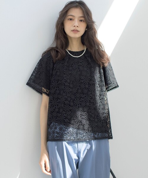 組曲（KUMIKYOKU） tシャツ 半袖 フラワーレース ブラウス レディース