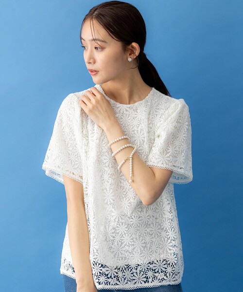 組曲（KUMIKYOKU） tシャツ 半袖 フラワーレース ブラウス レディース