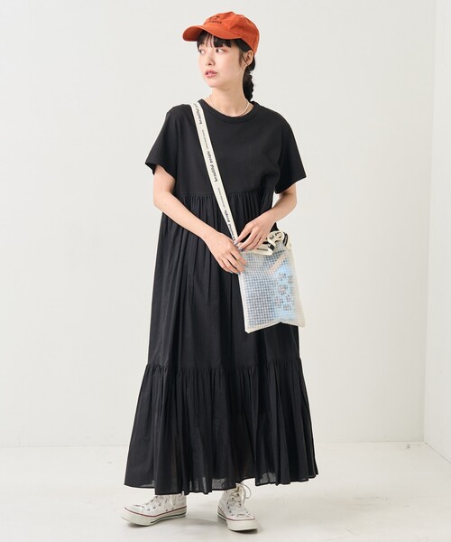 AD2018 archive ドッキングTシャツ ワンピース 黒 AD2018 archive ドッキングTシャツ ワンピース 黒