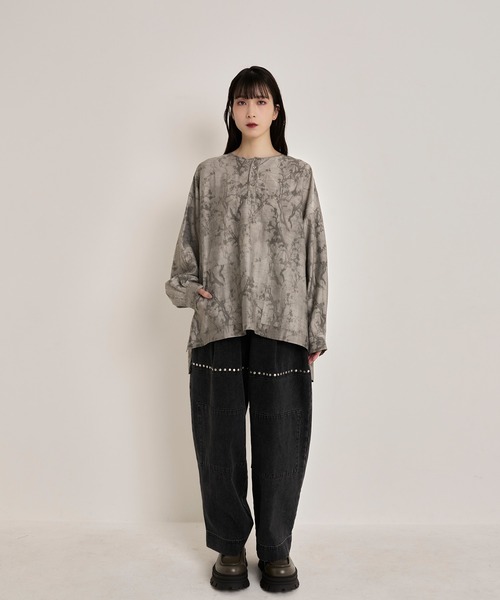 こちらの掲載商品に関しましては ノラページとなります。 Nora Lily シャツ 「Nora Lily」Flower Henry Neck Big L/S PO