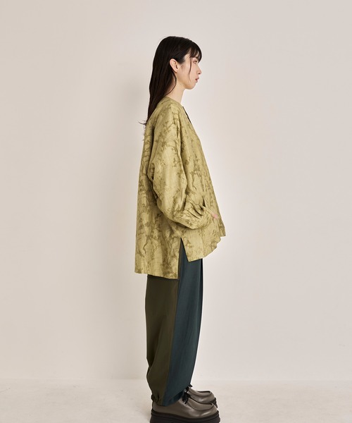 Nora Lily シャツ 「Nora Lily」Flower Henry Neck Big L/S PO