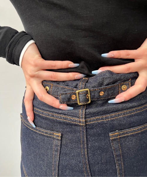 デニムスカート バックベルト付き デニムミニスカート FC25B041「Fano