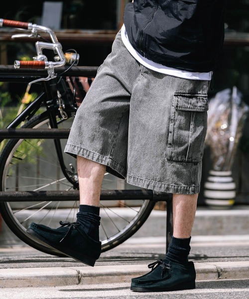 ◆boohoo◆ ウォッシュドブラックカーゴデニムショートパンツ メンズ カーゴ パンツ デニム ショートパンツ ショーツ オーバー