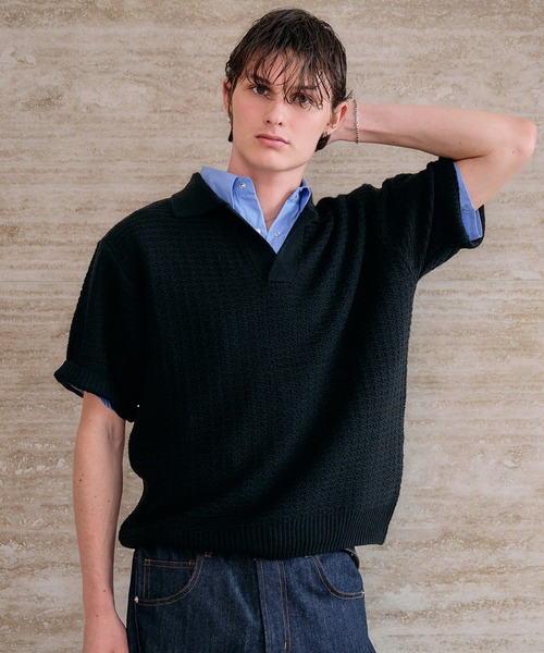 POLO KNIT TOPS Skipper Knit 長袖ニットポロ WYM LIDNM ポロシャツ MELANGE SKIPPER KNIT POLO メンズ : ZOZOTOWN