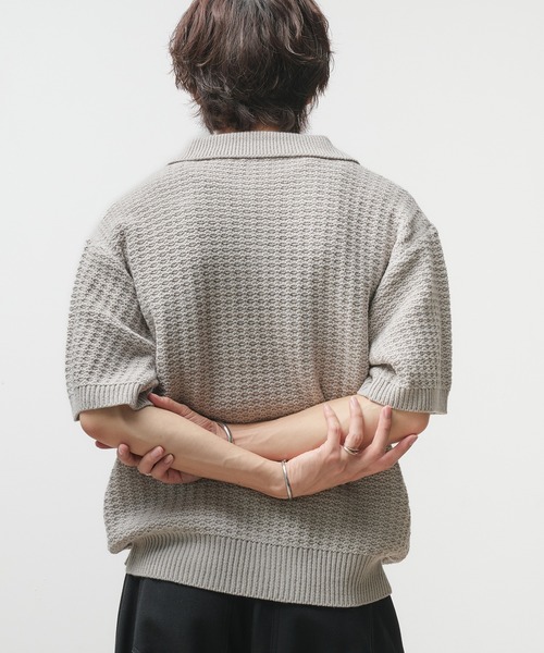ポロシャツ HUECLOSET Dekki cropped tweed half shirt 2plan (ツープラン) - ダメージクロップツイードハーフシャツ