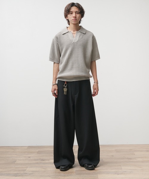ポロシャツ ポロ half-sleeve knit polo レディース メンズ セール】【LA PEAU DE GEM】halfsleeve polo knit/ハーフ