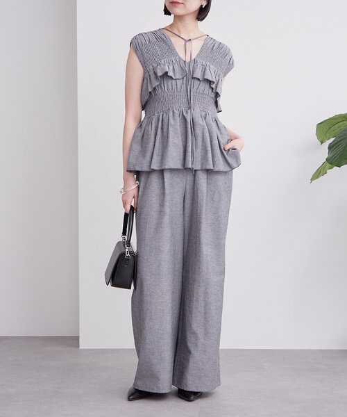 mystic サロペット オーバーオール シャーリングフリル