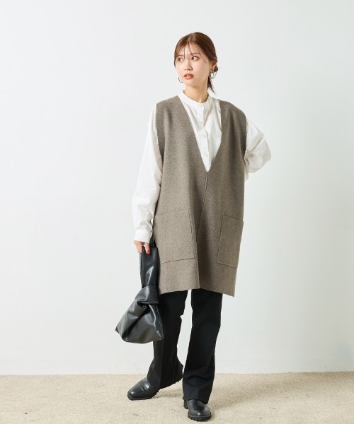 「OMNES」 Vネックニット FREE グレー レディース_画像2