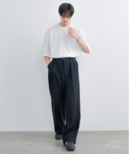 Two tuck wide straight stripe slacks / 2タックワイド