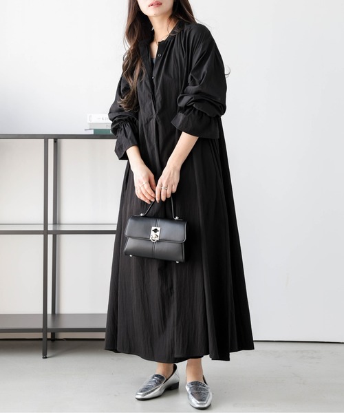 美品✨現行✨プラージュ　ギャザースリーブドレス　38 黒　ゆったり 予約]フラワープリントギャザーボリュームスリーブワンピース/ブラック