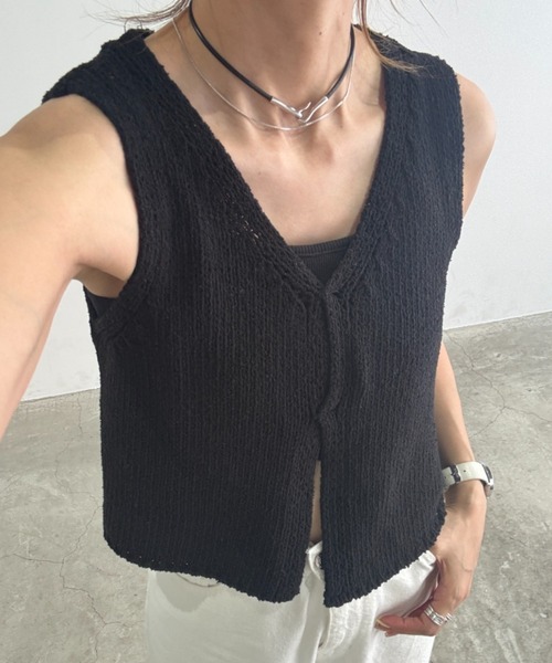 ベスト ジレ クロップドVネックニットベスト(chiica select)クロップドVネックニットベスト(chiica select) / サマーニッ I-SOOK ベスト ジレ クロップドVネックニットベスト(chiica