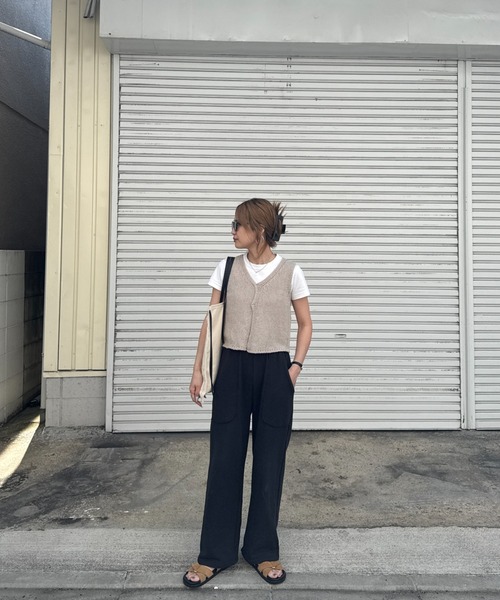 I-SOOK ベスト ジレ クロップドVネックニットベスト(chiica