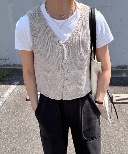 ベスト ジレ クロップドVネックニットベスト(chiica select)クロップドVネックニットベスト(chiica select) / サマーニッ I-SOOK ベスト ジレ クロップドVネックニットベスト(chiica