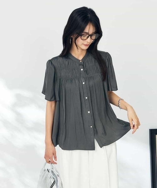 ブラウス シャツ コットンシルクサテン シャーリングブラウス レディース Ballsey ブラウス シャツ コットンシルクサテン シャーリング