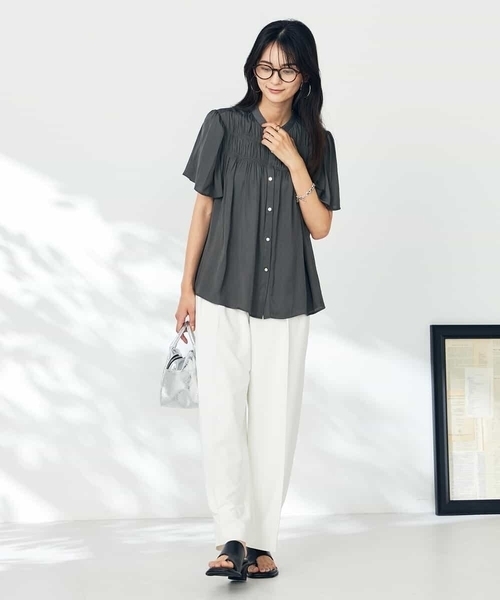 ブラウス シャツ コットンシルクサテン シャーリングブラウス レディース Ballsey ブラウス シャツ コットンシルクサテン シャーリング