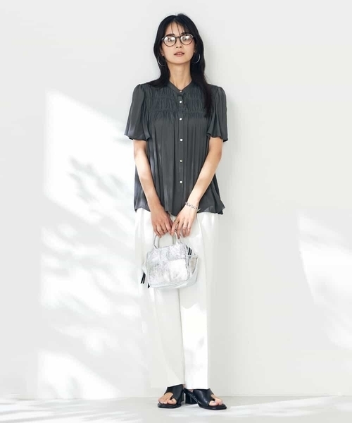 a.v.v ブラウス シャツ サテンシャーリングブラウス レディース
