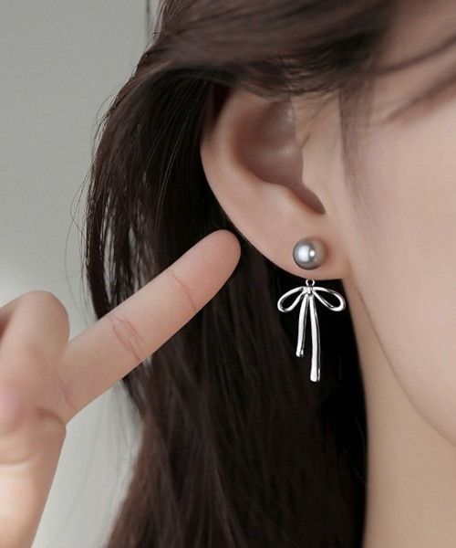 MASHIRO ピアス 「MASHIRO」バックドロップリボンパールピアス 