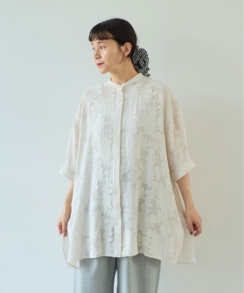 ブラウス シャツ シアーカットジャカード　チュニックブラウス レディース