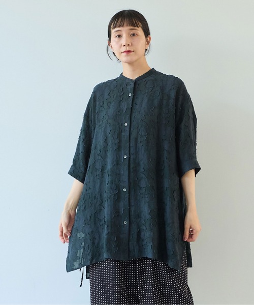 yuni ブラウス シャツ シアーカットジャカード チュニック