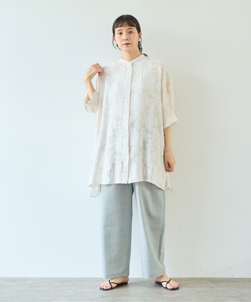 yuni ブラウス シャツ シアーカットジャカード チュニック